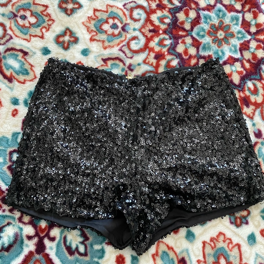 Sequin high waist black shorts